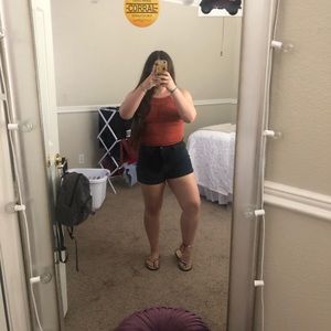 Black denim mom shorts